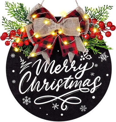 Christmas Door Sign, Lighted Christmas Wreaths for Front Door, Farmhouse Winter  - Image 1 of 4