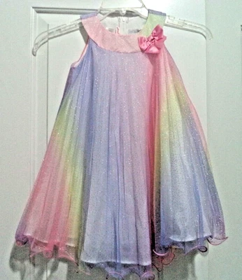 Jessica Ann девочек 5 платье без рукавов полоски в желтый синий и розовый w розовый бант - Изображение 1 из 4