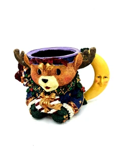 Decorative Resin Christmas Reindeer with Moon Handle Candy Mug/Vase 4.5" Tall - Picture 1 of 13