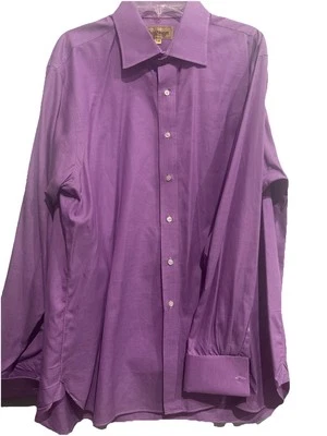 Paul Stuart 17/36 Purple French Cuff Button Down Small Checks Work Play Dress - Image 1 of 4