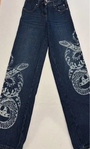 Ashley Mason Premium Snake Graphic Wide Leg Jeans Gr. 3/26 Dark Wash - Bild 1 von 8