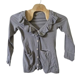 Anthropologie Leifsdottir Black White Stripe Ruffle Cardigan Small - Picture 1 of 5