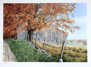 Helen Rundell Hand Signed /# Round The Bend Barn country scene lithograph - Picture 1 of 1