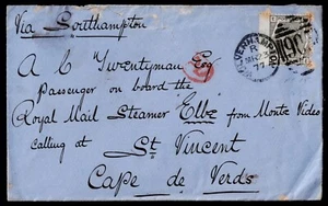 1877 6d grau Pl 15 HE Royal Mail Dampfer Elbe bei St. Vincent Kap Verde knapp - Bild 1 von 2