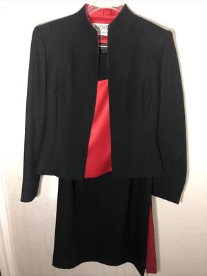 Kasper A.S.L Petite 4pc Blazer Jacket Vest Skirt Black w/ Red Lining Vintage - Image 1 of 4