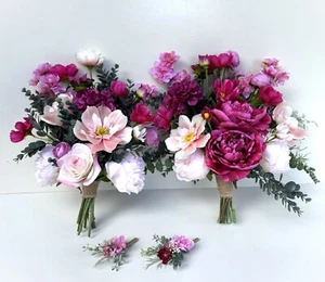 Wedding Bouquet Bridesmaids Weddings Bouquets Buttonhole Faux Silk Flowers - Picture 1 of 13