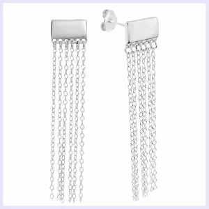 Pendiente colgante de plata esterlina 925 liso rectangular borla cadena poste - Imagen 1 de 1