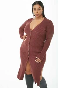 Forever 21 Plus Size Coffee Ribbed Longline Cardigan 1X/2X/3X - Picture 1 of 5