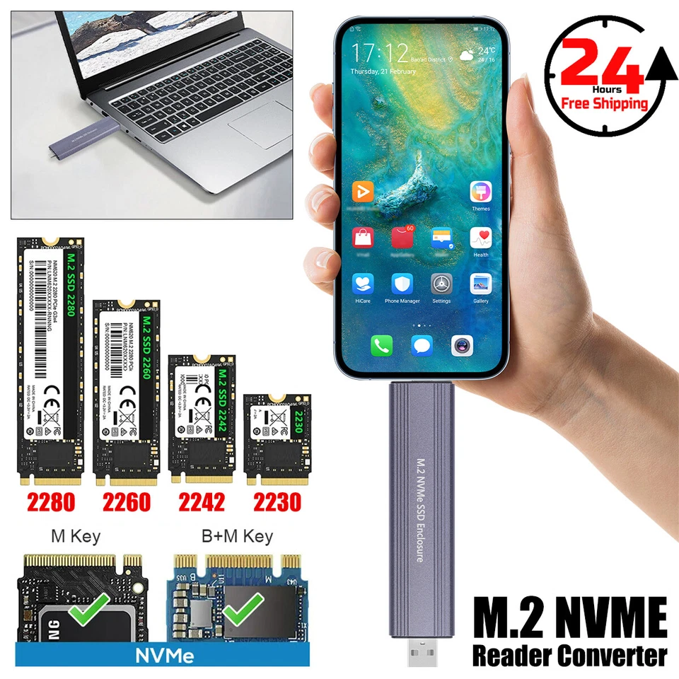 M2 SSD Case NGFF or NVMe Enclosure M.2 to USB Type C 3.1 Hard Drive Adapte