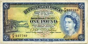 BERMUDA £1 POUNDS (1957 RARE SCARE) QUEEN ELIZABETH II BANKNOTE ~ PICK #20C - Picture 1 of 6