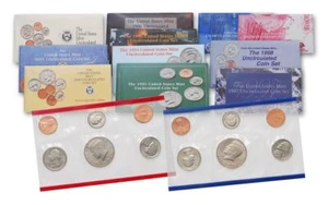 1990 thru 1999 US Mint Uncirculated P & D Lot of 10 Sets ~ in Mint Envelopes - Picture 1 of 1