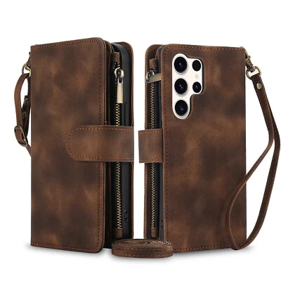 Funda de cuero tipo billetera con cremallera para Samsung Galaxy S24 Ultra S23 S22 S21 Note20 Foto 1 de 4