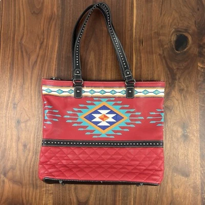 Bolso de Mano Montana West Rojo Cuero Vegano Suroeste Rojo Turquesa Azul Foto 1 de 4