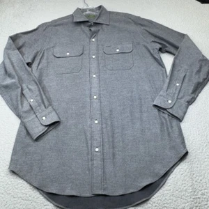 Sid Mashburn Shirt Men Large Gray Brushed Flannel Utility Flap Pockets Work Hike - Picture 1 of 15