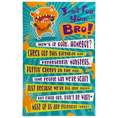 Fun BIRTHDAY Card FOR BROTHER, Monster CHAIN Rap by American Greetings +Envelope - Image 1 of 4