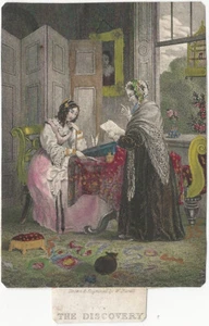 Mamá encuentra carta de mujer joven original antigua grabada en acero ilustración - Imagen 1 de 1