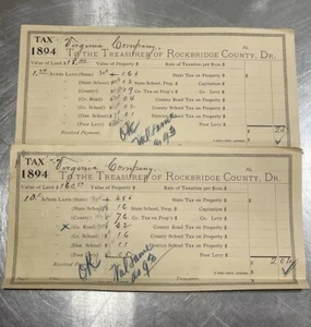 1890s billhead Ephemera Lot Virginia Company Property Tax Receipt Total 2 - Picture 1 of 7