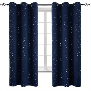 Navy Star Blackout Curtains For Kid's Bedroom - Grommet Thermal Insulated - Picture 1 of 8