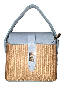 Italienische Echtleder Bast Schultertasche/Handtasche - hellblau - Bild 1 von 5