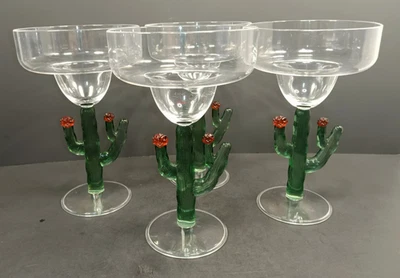 Прозрачный пластиковый кактус Маргарита очки с зеленый и красный кактус стержней 16 унций комплект 4 - Изображение 1 из 4