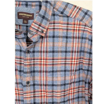 Johnston & Murphy XXL Flannel Shirt Long Sleeve Blue Red Plaid Cotton Mens - Image 1 of 4