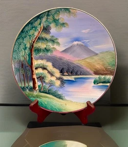 Artist Signed HAYASI Japan KUTANI CHINA Plate Mount Fuji Hand Painted H. Hishida - Picture 1 of 8