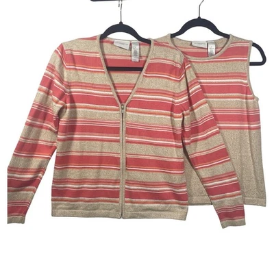 Conjunto Top y Cárdigan Liz Claiborne Lizsport Mujer M Tejido Rayas Coral Beige Foto 1 de 4