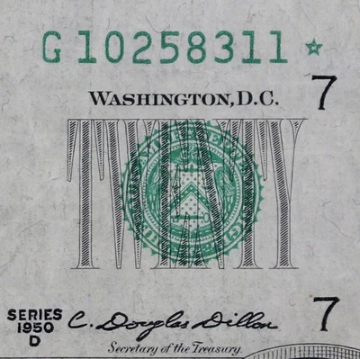 $20 1950D Star Federal Reserve Note G10258311* series D twenty dollar, Chicago - Image 1 of 3