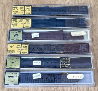 Lote de 6 correas de reloj vintage de cuero de 18 mm con correa de repuesto para reloj Hadley Roma Foto 1 de 4