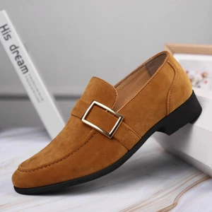 Mens Pointed Toe Suede Flats Slip on Loafers Driving Moccasin Slip on Shoes - Picture 1 of 13