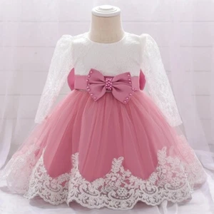 Baby Girls Dress Girl Long Sleeve Lace Party with Infant Girl 1st Birthday Dress - Picture 1 of 31