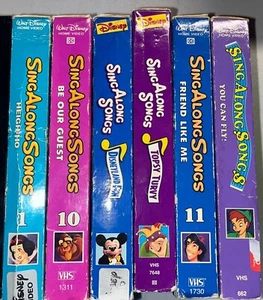 6 Lot VHS Disney Sing Along Songs Disneyland Peter Pan Aladdin Beauty Beast - Picture 1 of 9