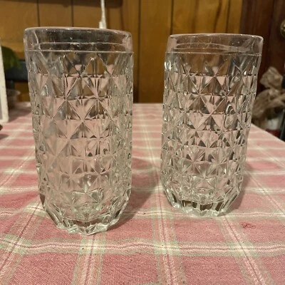 (2) Copos planos Pier 1 corte diamante transparente 5 7/8 polegadas estilo retrô - Imagem 1 de 4