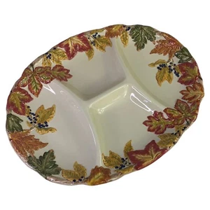 Large Vintage Ceramic Four Section Serving Platter Thanksgiving Harvest Autumn - Picture 1 of 11