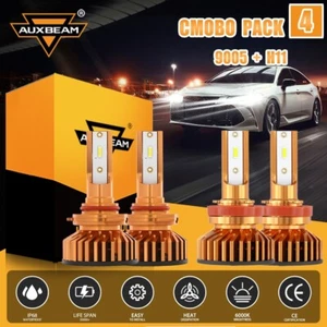 AUXBEAM 9005 H11 Combo LED Headlight Bulbs High Low Beam 52W 10000LM 6500K White - Picture 1 of 12