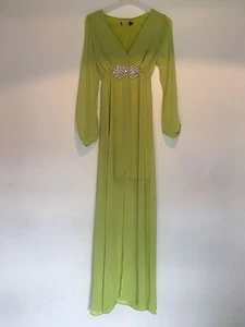 GREEN MAXI KAFTAN DRESS 8 AMY CHILDS PARTY TOWIE FESTIVAL CLUB LONG SPARKLY BOHO - Picture 1 of 9
