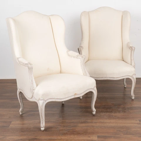 Pair, Swedish White Painted Wingback Arm Chairs, circa 1910 Cover