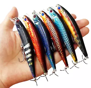 6PCS Fishing Lures Minnow 9.7cm Hard Artificial Swimbait Saltwater Trolling Bait - Picture 1 of 12