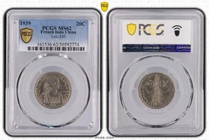 France Indochine Coins 20 Cent Security Edge 1939 PCGS MS-62 Rare_LDP Shop. - Picture 1 of 1