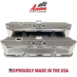 Ford FE Logo Tall Valve Covers Polished - Die-Cast Aluminum - Ansen USA - Picture 1 of 7
