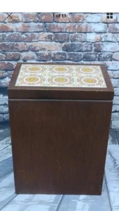 VINTAGE MID CENTURY MODERN/DANISH TILE TOP STORAGE BIN - HAMPER BY DON KREHNKE - Picture 1 of 12