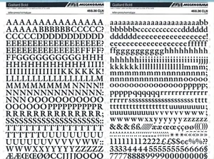 Hoja de Letras de Transferencia MECANORMA A3, Letraset, #486 GAILLARD BOLD 10 mm - Imagen 1 de 2