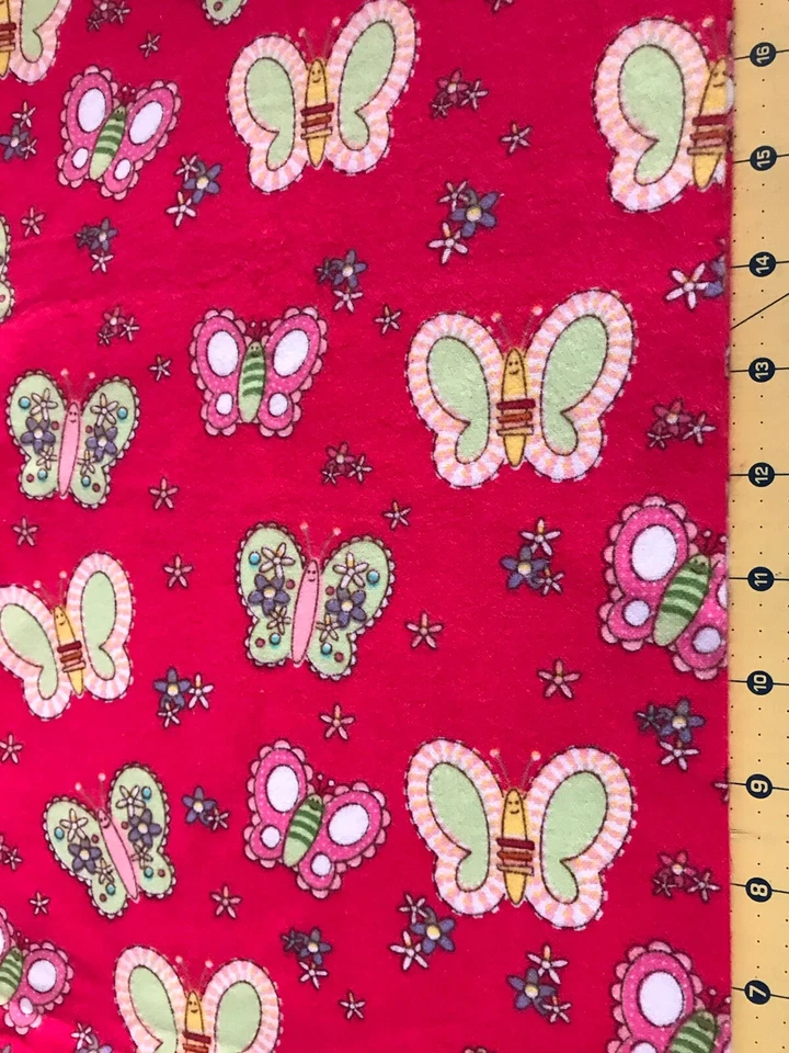 Butterflies on Pink 18” X  42” Flannel fabric #1290 - Image 1 of 1