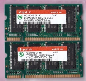 512MB 2x256MB PC2700S HYNIX HYMD232M646DP6-J AA DDR-333 LAPTOP SODIMM Memory Kit - Picture 1 of 2
