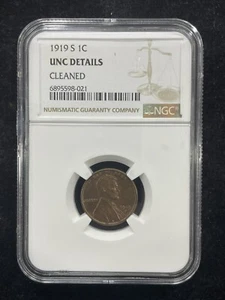1919 S Lincoln Wheat Cent 1C Penny NGC UNC Details Cleaned - Picture 1 of 4