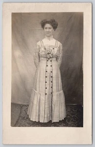 Lady in Long Dress Standing RPPC c1910s Photo: Chas O Lynch Bausman PA Unposted - Picture 1 of 2