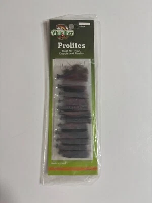 LOT OF 12 White River Prolites Jigs Flies NEW ~ 1/64 ~ Blk/Brown ~ Trout Panfish - Image 1 of 2
