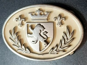 Emaille Beige Metall Handarbeit Gürtelschnalle Oval Krone Löwe Wappen 3 x 3 Zoll - Bild 1 von 2