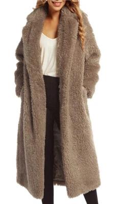 Women Faux Fur Winter Coats Comfort Warm Outerwear Open Front, Brown 2XL - Image 1 of 4