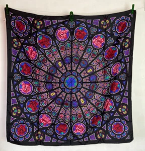 Vintage Past Times Silk Neck Scarf Head Scarf Black Stained Glass Window Pattern - Picture 1 of 6